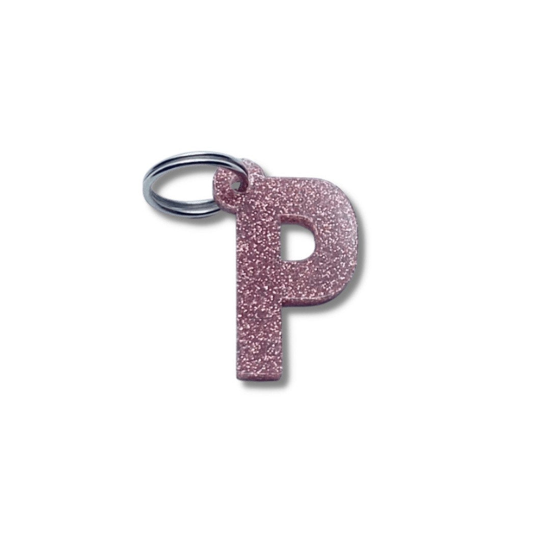 Pink Glitter P acrylic charm add-on