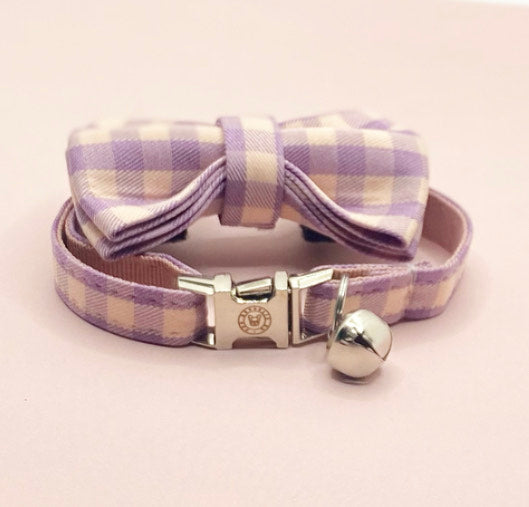 The Lilac Plaid Cat Collar &amp; Bowtie Set