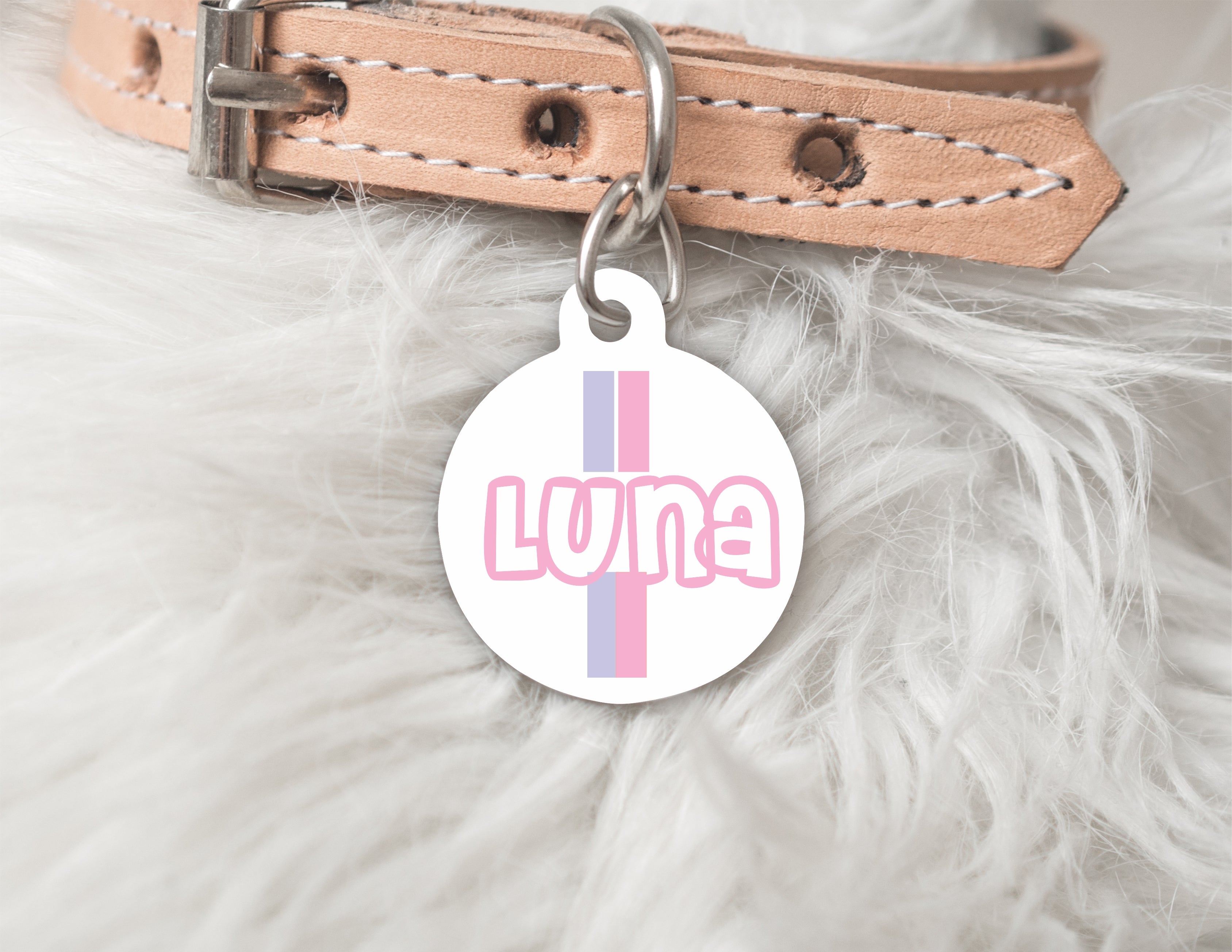 White Personalised Pet dog or cat ID Tag