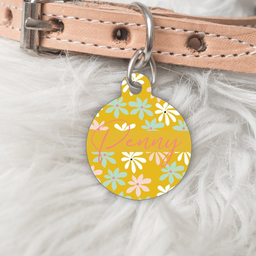 Floral Yellow pet ID tag