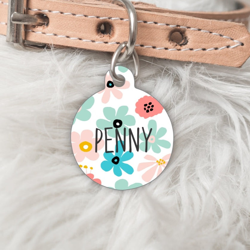 Pet ID Tag with flowers