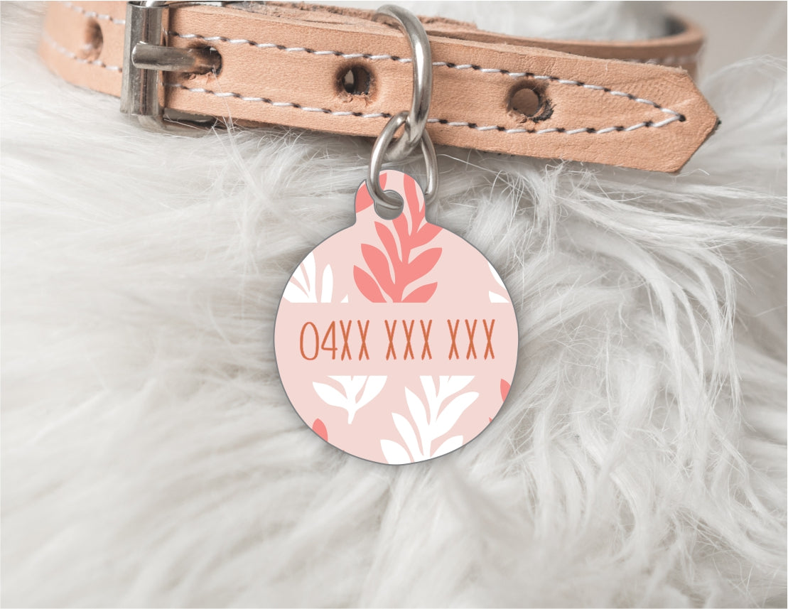 Pink Floral Personalised Pet dog or cat ID Tag - The Penny